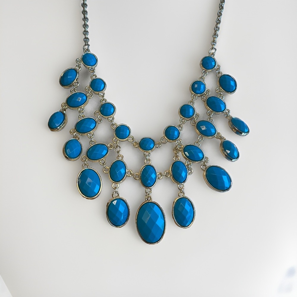 Iman Necklace Reversible Blue Brown Chandelier Layers Statement Piece